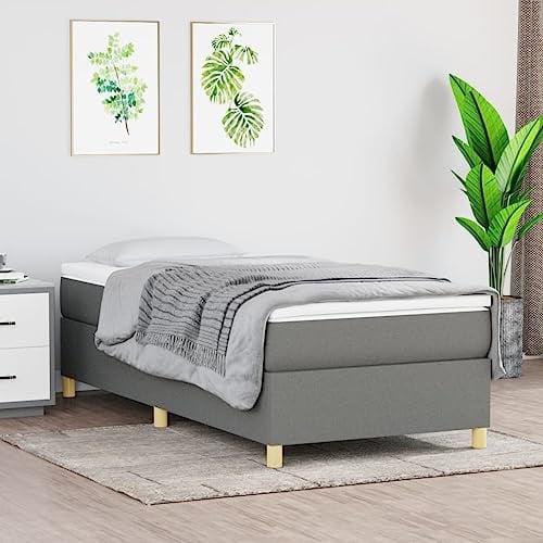 vidaXL Boxspringbett mit Matratze Bett Einzelbett Polsterbett Bettgestell Bettrahmen Hotelbett Lattenrost Schlafzimmerbett Dunkelgrau 90x190cm Stoff