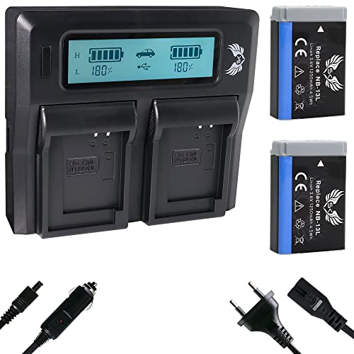 2X SK Akku Ersatz für Canon NB-13L 1250mAh + LCD Dual Charger für PowerShot G1 X Mark III / G5 X G9 X Mark II / G7 X Mark II - III SX730 HS SX740 HS