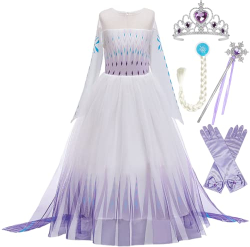LOBTY Elsa 2 Costume Dress Princesse Costume Robe avec Accessoires Fête d'anniversaire Cosplay Déguisement Violet 110cm