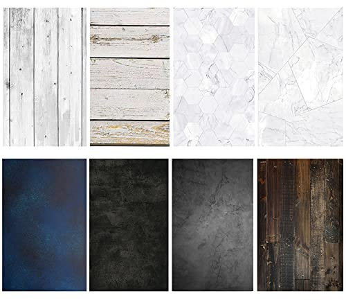 Food Photography Backdrops Paper 4 Pack Kit 22x34Inch/ 56x86cm Double Sided Photo Background Rolls Marble Wood Flat Lay for Product Jewelry Tabletop Prop Pictures, 8 Patterns