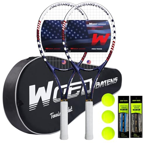 Tennisschläger für Erwachsene 27 Zoll 2 Spieler Tennisschläger inklusive 2 Tennisschläger 3 Tennisbälle 2 Übergriffe 2 Vibrationsdämpfer Tennistasche