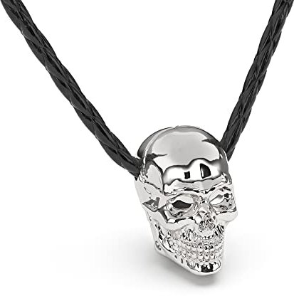 SERASAR Leather Necklace Men's with Skull Pendant - 50cm Gold Chain Jewellery Box Gift Idea for Mens Birthday Father's Day Punk Rock Valentine's