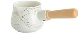Salsera Patrón De Oro Blanco Mildeo De Cerámica Jarra De Madera Manija De Madera Milk Pot De Leche Coffeeware Accesorios De Café Leche De Escritorio Jarra Con Tapa De Madera Salsera de aderezo para en