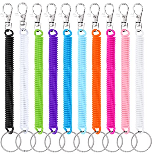 cobee Portachiavi con molle elicoidali, 10 portachiavi a molla retrattili con chiusura a moschettone, corde di sicurezza a spirale, cordino elastico da polso per cellulare, cordino a spirale con