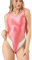 SOFSOT Damen High Cut Tanga Aerobic Gymnastikanzug Glänzend Einteiler Badeanzug, Pfirsichrosa (Peach Pink), Medium