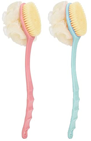 trabag 2 Stück Rückenbürste mit Langem Stiel - Eincremehilfe für Rücken, Duschbürste für Entspannende Muskeln Damen und Herren, mit Langem Stiel luffa SchwammSchwämme luffa Schwamm 2 in 1 (Rosa+Blue)