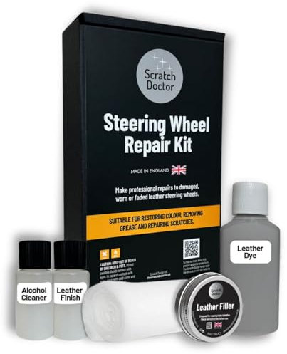 Scratch Doctor Kit de réparation de volant en cuir pour remplir les trous et les fissures, enlever la graisse, restaurer la couleur décolorée et usée (gris clair)