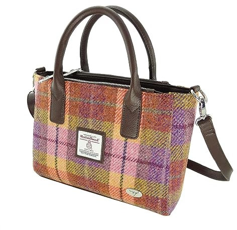 Glen Appin Harris Tweed Tote Handtasche - LB1228 Brora, 124 Peach Purple Tartan