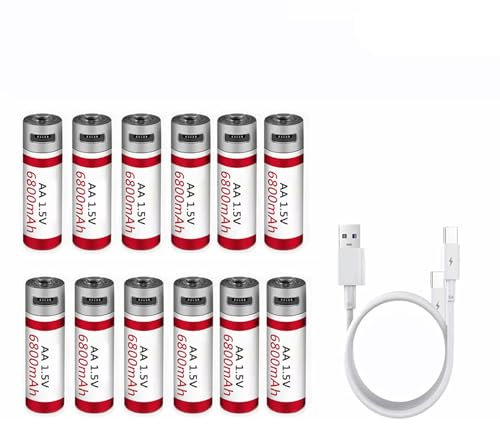 WILLQ Rechargeable Lithium AA Batteries 6800mAh Li-ion Battery USB Constant Output 1.5V 2 Hour Fast Charge with USB Cable 1000+ Cycles Double A Battery,12pcs 1.5V6.8Ah