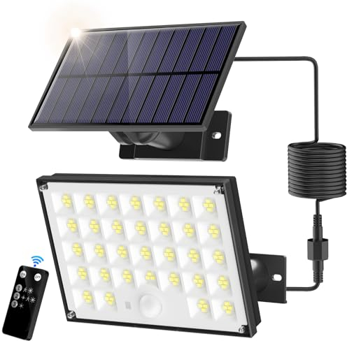 SIGRILL Solarlampen für Außen, Solar Strahler Solarleuchte mit Bewegungsmelder (mit Fernsteuerung), 127 Led Solar mit Bewegungsmelder 3 Modi Außenleuchte für Terrassen/Garagen, 5m Verlängerungskabel
