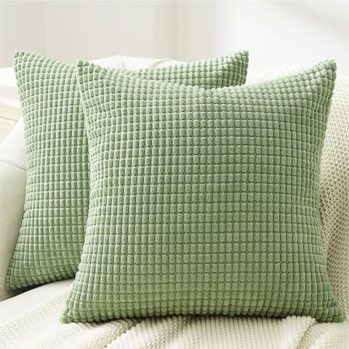 Topfinel Kissenbezug 50x50 Grün Kordsamt Maiskorn Muster Kissenbezüge Füllung Kissenhülle 2er Set Dekokissen Sofakissen Couchkissen Zierkissenbezug Deko Kissenhüllen Wohnzimmer Schlafzimmer