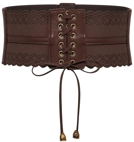 SCARLET DARKNESS Damen Renaissance Gürtel Lace-up Breiter PU-Leder Waspie Mittelalter Elegant Korsett Gürtel Kaffee XL