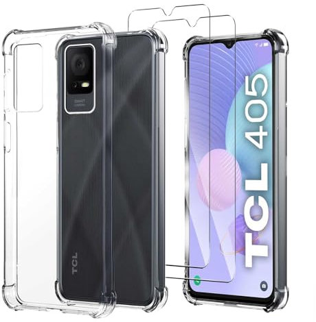 JDXHFF Cover Compatibile con TCL 405 / TCL 406 / TCL 408 / TCL 406S (6.6) Trasparente e 2 Pezzi Pellicola Protettiva in Vetro Temperato - Bumper Custodia Morbido Silicone Protettivo TPU Case Clear