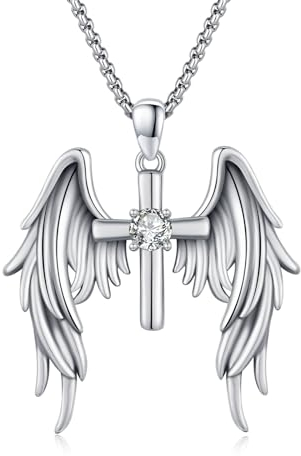 OHAYOO Kreuz Engel Kette für Damen Herren Valentinstag Geschenke 925 Sterling Silber Platin Kreuz Engelsflügel Anhänger Halskette Kreuz Schmuck für Unisex