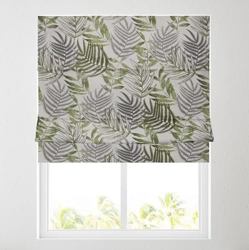 Fully Lined Patterned Roman Blinds for Windows - Durable Fittings Easy Fit - Roman Blind (Forest Green Leaf 91.5cm)