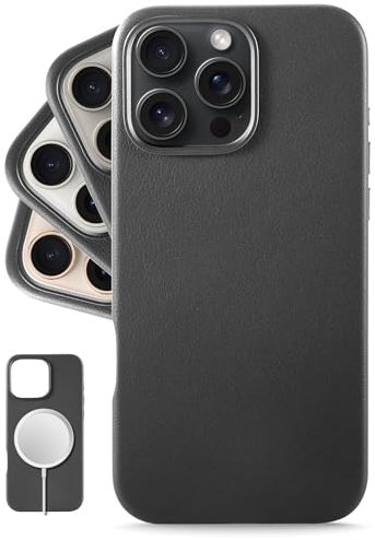 LONLI Classic - für iPhone 16 Pro Max hülle Leder - Europäische Echte Vele Lederhandyhülle - Wird mit der Zeit glatter und weicher - [Kompatibel mit Magsafe] - Schwarz