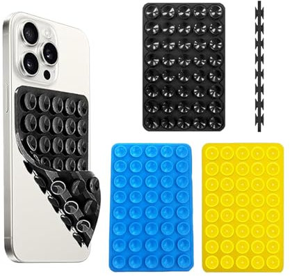 3Pcs Double-Sided 80 Independent Suction Cup Suction Case, Silicone Non-Slip Phone Mount. Hands-Free Phone Holder for Selfies & Videos (Black, Blue, Yellow)