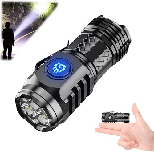 Deutsche dreiäugige Monster-Mini-Super-Power-Taschenlampe, German Three-eyed Monster Mini Flash Super Power Flashlight, LED Aufladbar, Wasserdicht Taktische Handlampe mit 6 Lichtmodi (Schwarz)