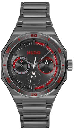 HUGO Multi Zifferblatt Quarz Uhr für Herren Kollektion #Grail Sport mit Graues Edelstahlarmband - 1530401