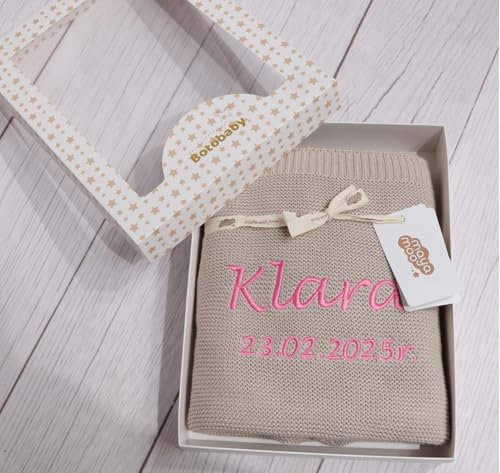 ★ Babydecke mit Namen Bestickt ★ Bambus & Baumwolle ★ Kuschelig weich & hypoallergen ★ Geschenk zur Geburt & Taufe ★ (Beige, 100 x 80 cm)