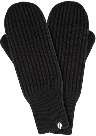 HEAT HOLDERS Thermal Insulated Mittens For Men & Women For Winter Thick Warm Heatweaver Knitted Gloves For Cold Weather (L, Black)