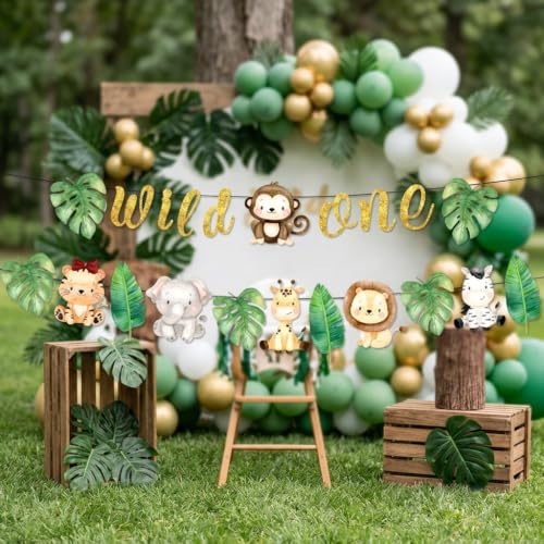 JeVenis Wild One Dschungel Geburtstag Party Dekoration Safari Jungle Banner | Wild One Dschungel Geburtstag Party Dekoration Alles Gute Zum Geburtstag Banner Safari Jungle Animal Banner Papier Girlande