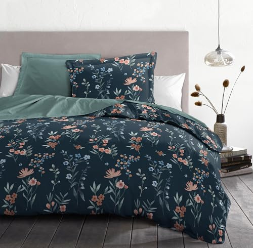 Duvet Cover Set 240 x 260 cm – 3 Pieces – Soft Cotton Percale – Duvet Cover + Pillowcases – Petrol Blue – Flamboyante Model