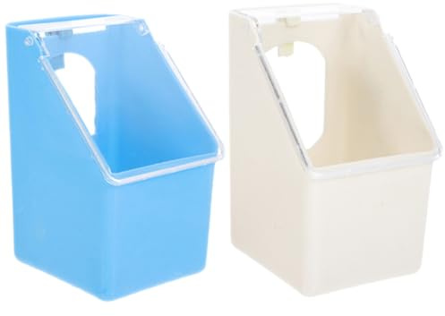 CRAFTHROU Pigeon Feeder and Water Bowl Set with Covers, Large Capacity Hanging Feeding Bowls for Parrots and Pigeons, Multi-Functional Grit Box for Aviary and Coop, Blue and White, Single