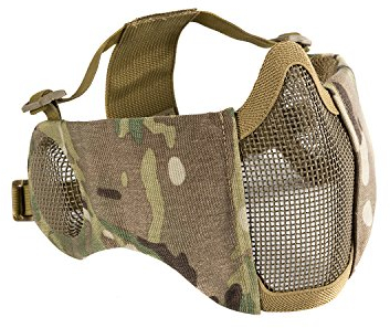 OneTigris Airsoft Maske Faltbare halbe Mesh Gesichtsmaske Gesichtsschutz mit Gehörschutz (Multicam)