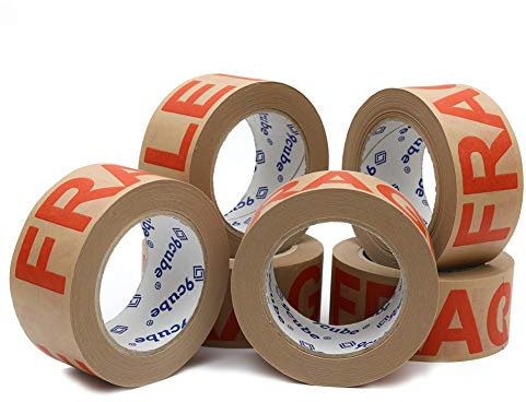 Lot de 6 rouleaux de ruban adhésif d'emballage en papier kraft fragile – Ruban adhésif solide, robuste et sécurisé pour grands colis et boîtes.