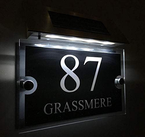 Personalised Modern House Signs Plaques Door Numbers 1-9999 Street Name Solar Light LED For Wall