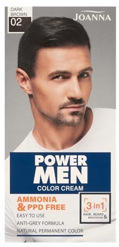 JOANNA Power Man Haarfarbe für Männer Haarfärbemittel für Graues Haar 3 in 1 - Haare Bart Schnurrbart - Verdeckt Graue Haare - Schnelle Anwendung zu Hause - Intensive Farbe - Farbe Dunkel Braun