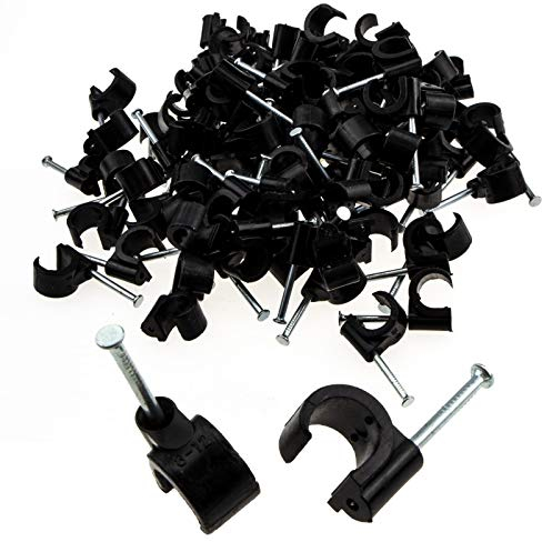 Cable Clip Hook Style 8mm to 12mm Round for Fastenings Cables Black [100 Pack]