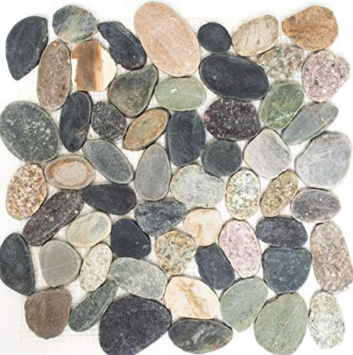 Mosaik Fliese Flußkiesel Steinkiesel Kiesel geschnitten weiß-gelb MOS30-0104_f