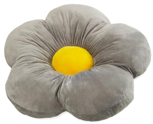 Butterfly Craze Daisy Lounge Blumenkissen – mittelgroß, 50,8 cm, gemütliches und stilvolles Bodenkissen, perfekte Sitzlösung für Teenager und Kinder, maschinenwaschbar, Plüsch-Mikrofaser, Grau