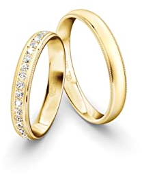 JC Trauringe Gold 333 Gold Paarpreis Sandmatt I Partnerringe Gelbgold mit Gravur in edler Schatulle I 2 Hochzeitsringe Herrenring ohne & Damenring mit Zirkoniasteine I ICT65