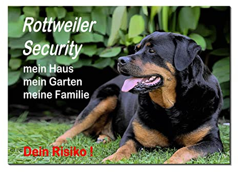 Rottweiler Security-Hund-Schild-Hundeschild-200 x 150 x 3 mm + 300 x 200 x 3 mm-Aluminium-Hunde-Tierschild-Warnschild-Hinweisschild (1450-125 = 20 x 15 cm ohne Löcher)