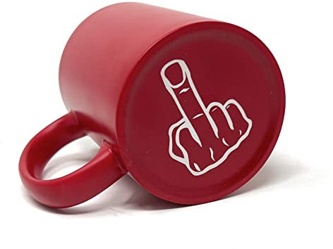 Laser Tattoo Sag es ohne Worte - Die Kaffeetasse mit dem Mittelfinger auf der Unterseite (Rot/Weiß)