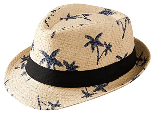 Adigau Enfant Chapeau de Paille Plage Eté Chapeau de Jazz Fille Garçon Panama Chapeau de Soleil Voyage Beige 54 cm