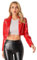 dPois Damen Jacke Lederoptik Kurz Mantel Cropped Jacke Bolero Lack Leder Bikerjacke Offen mit Reverskragen Gothic Punk Clubwear Rot 3XL