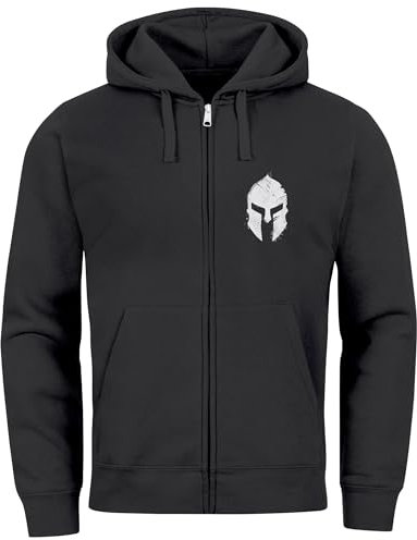 Neverless® Herren Sweatjacke Kapuze Zip Hoodie mit Print Aufdruck Sparta Helm Fashion Streetstyle schwarz M