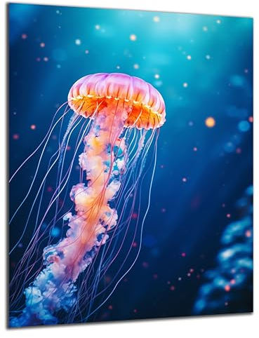 DARO Design - Wand-Bild 6mm HDF 84x56 cm Unterwasser Qualle orange - Wand-Deko Bilder Wohnzimmer
