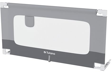 TULANO Cover 44 | Bettgitter 140 cm Bettschutzgitter Kinderbettgitter für Kinder | Klappbar | Geeignet für eine Matratzenhöhe von 10-28 cm | 18 einstellbare Höhen & Seitentasche | 1 Stück | Grau