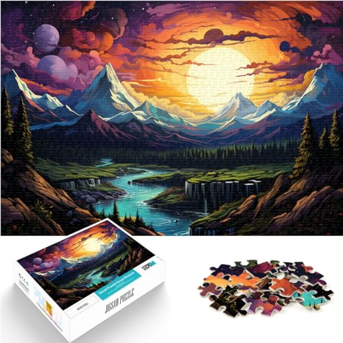 Puzzle Fantasie-Berglandschaft Puzzle für Erwachsene 1000-teiliges Holzpuzzle Lernspiel Herausforderungsspielzeug (50x75cm)