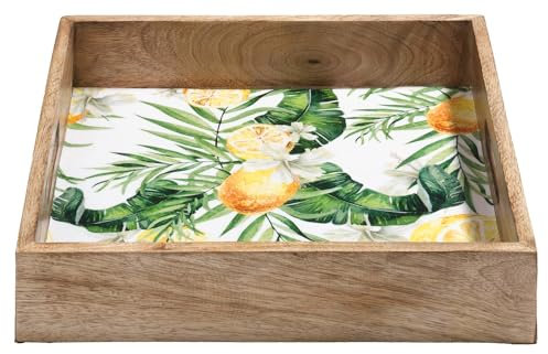 casa NOVA Deko-Tablett - Braun - 36 x 36 cm - Mangoholz - Zitronenmotiv