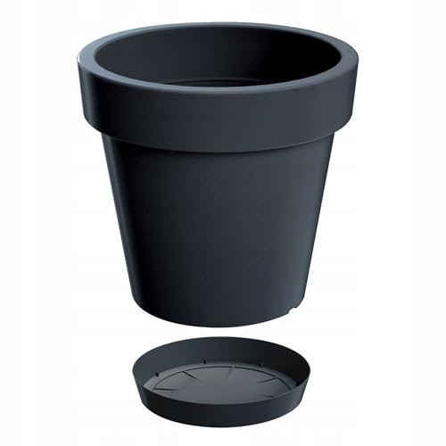 DIKEL Lolfy Blumentopf + Untersetzer - Blumentopf für Innen und Außen - Blumenkübel - Balkonblumentopf - Dekorativer Topf - DLOF200-3,4l - 200x200x180mm - Anthrazit
