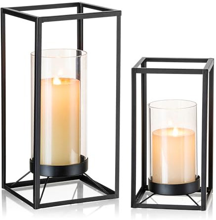 Staymoment Laterne Deko Kerzenständer Schwarz: 2er Set Windlicht Tischdeko Deko modern für Wohnzimmer Schrank Kerzenhalter Stumpenkerzen