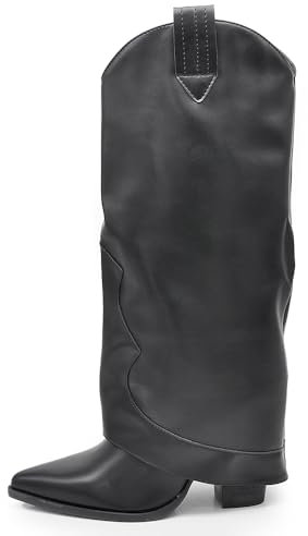 IF FASHION Stivali Alti A Punta Gambale A Ghetta Cownboy Texani Con Tacco Alto Da Donna GA017 Nero N.38