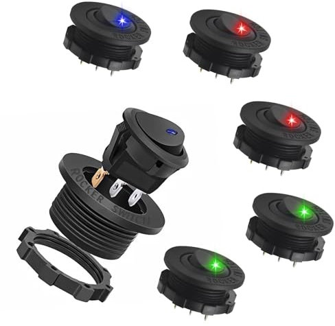 JINXIAN 6 Piezas Interruptor Basculante 12V 20A Interruptor Coche Redondo Interruptor de Palanca 3 Pins Interruptor Emergencia para Barco Camión Electrodomésticos