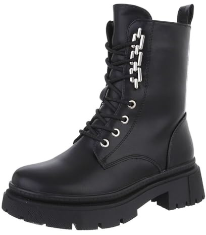 Ital Design Damen Stiefeletten mit Schnürung und Blockabsatz, runde Spitze, Schwarz, Gr. 36